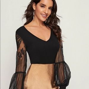 SHEIN Black Lantern Sleeve V-Neck Top Size XS/S